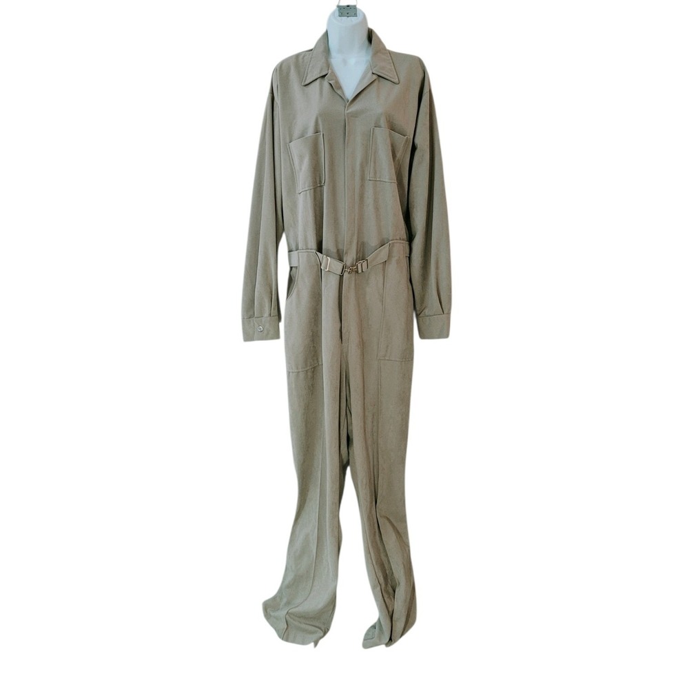 PARA SUIT 46 Tall Vintage Tan Beige Neutral Utility Leisure One Piece Jumpsuit